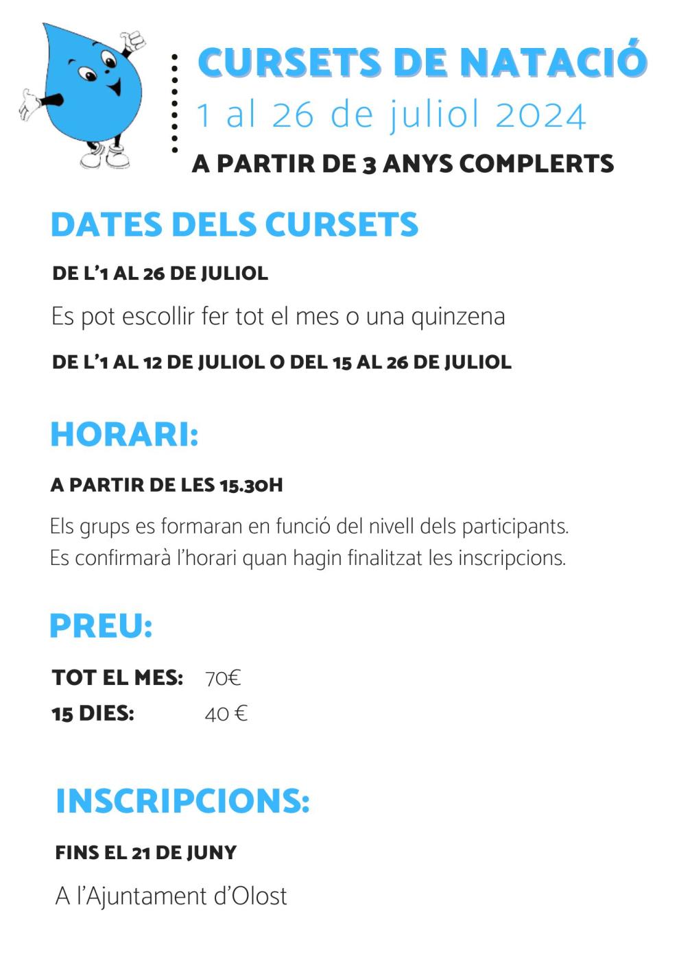 Cursos de natació per infants a partir de 3 anys